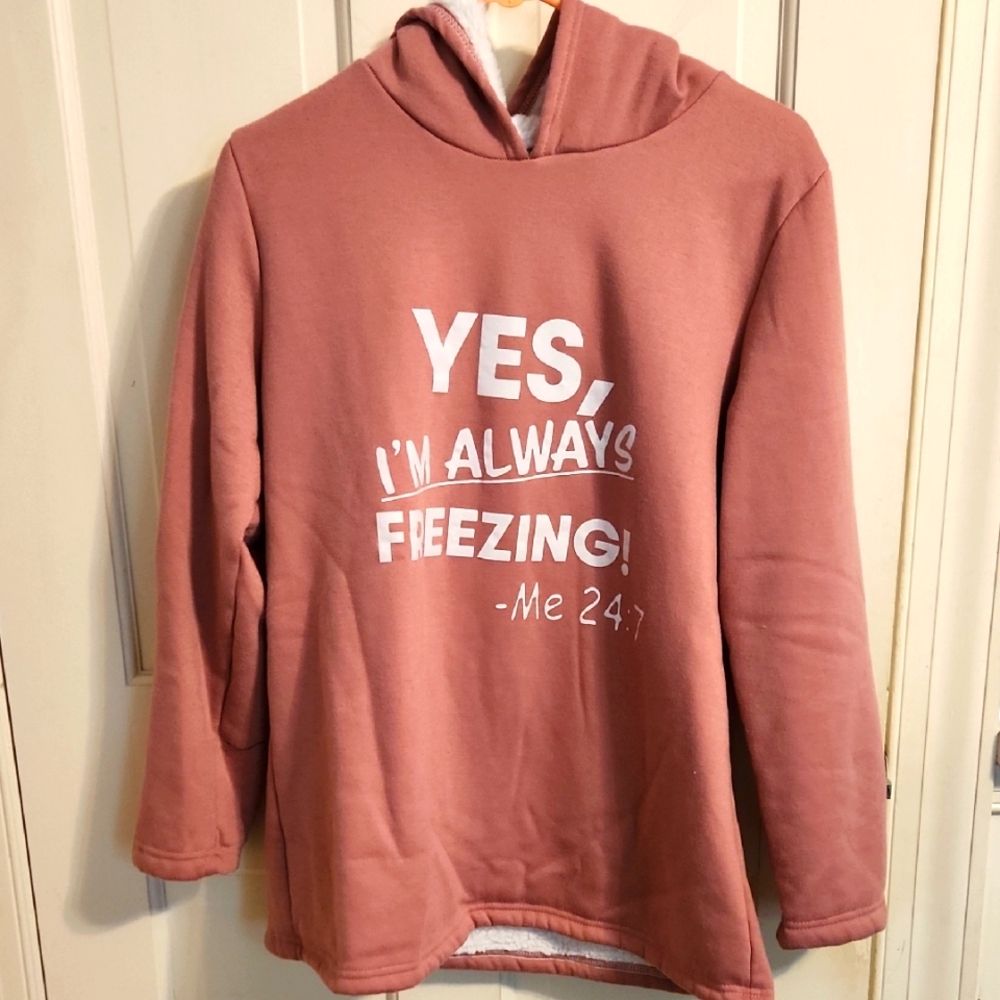 YES I'm Always FREEZING Mauve lined Hoodie - Picture 1 of 10